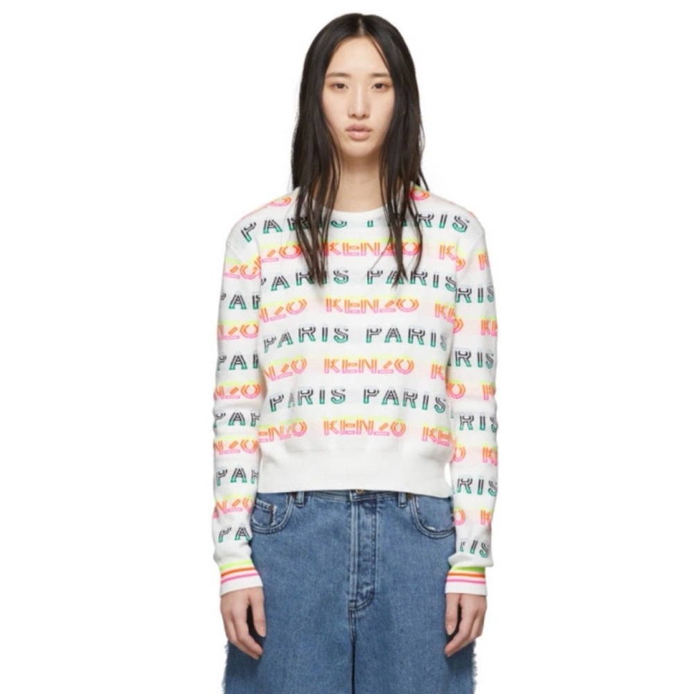 Kenzo Paris neon Multicolor Logo Print Sweatshirt small as is